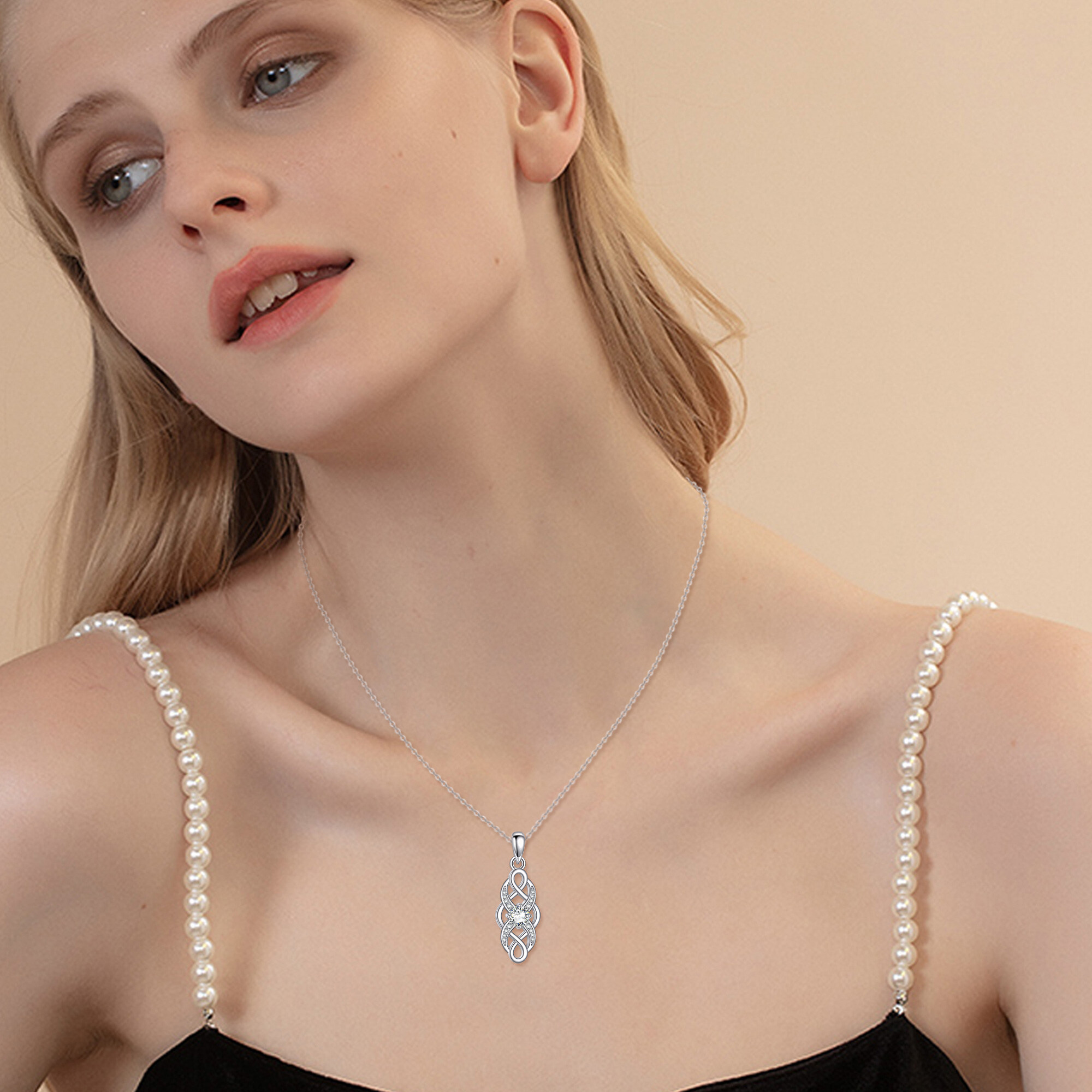 Women's 925 Sterling Silver Celtic Birthstone Necklace, April